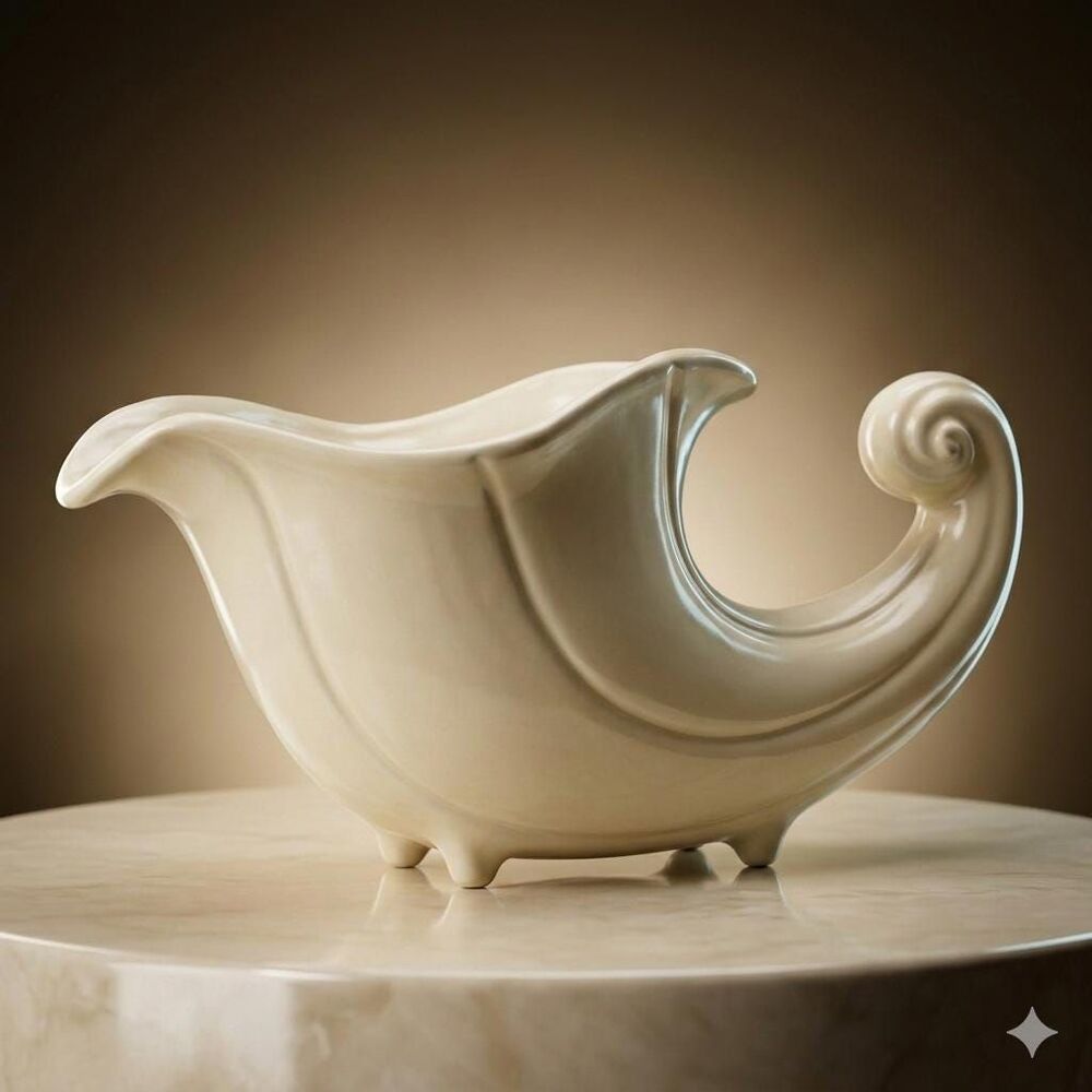 Vintage Red Wing Pottery Cornucopia Vase | Mid Century Cream Swirl Planter USA
